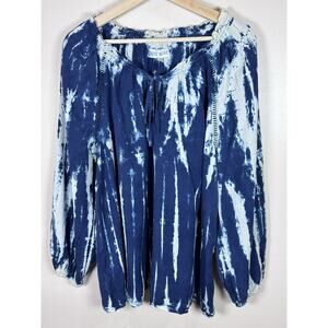 Knox Rose Women’s Peasant Blouse Top Blue Tie Dye Boho Peasant Top Size XXL Plus